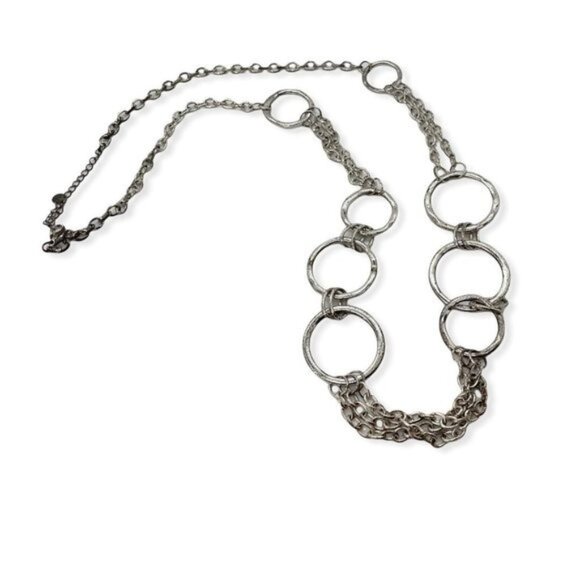 Vintage Silver-Tone Chain Link Necklace With Circular Accents Elegant Work - Picture 1 of 3